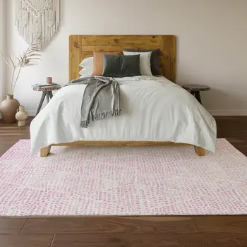 9' X 12' Pink And Ivory Diamond Washable Area Rug With UV Protection