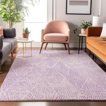 3' X 5' Purple And Ivory Diamond Washable Area Rug With UV Protection