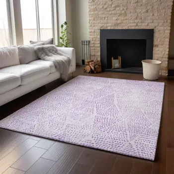 3' X 5' Purple And Ivory Diamond Washable Area Rug With UV Protection