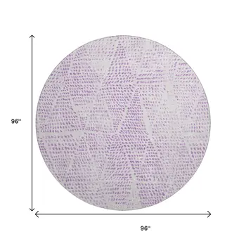 8' Purple And Ivory Diamond Washable Round Rug With UV Protection