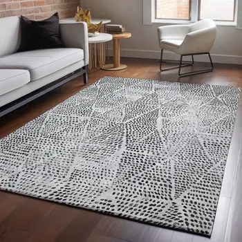 10' X 14' Pewter And Ivory Diamond Washable Area Rug With UV Protection