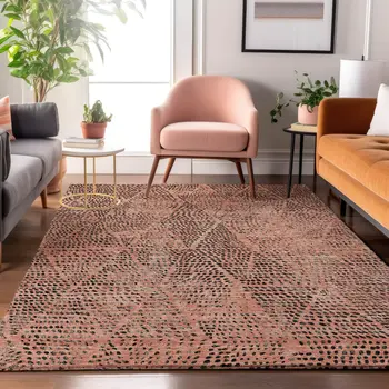 10' X 14' Salmon And Charcoal Diamond Washable Area Rug With UV Protection