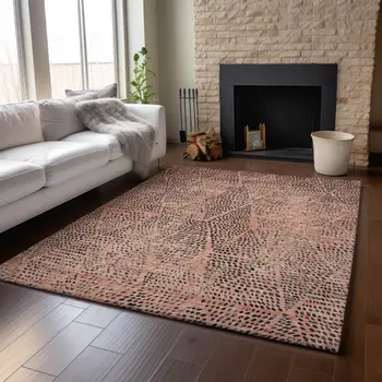 10' X 14' Salmon And Charcoal Diamond Washable Area Rug With UV Protection