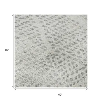 5' X 8' Silver And Ivory Diamond Washable Area Rug With UV Protection