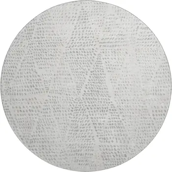 8' Silver And Ivory Diamond Washable Round Rug With UV Protection