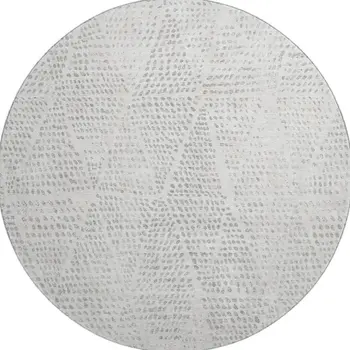 8' Silver And Ivory Diamond Washable Round Rug With UV Protection