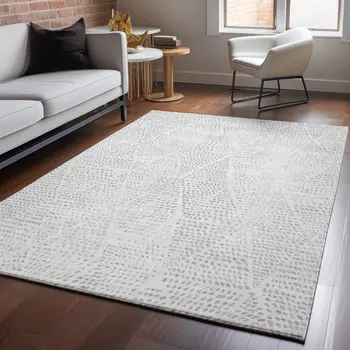 9' X 12' Silver And Ivory Diamond Washable Area Rug With UV Protection