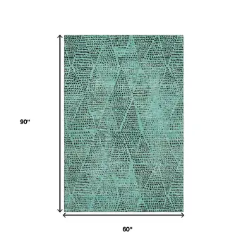 5' X 8' Teal And Charcoal Diamond Washable Area Rug With UV Protection