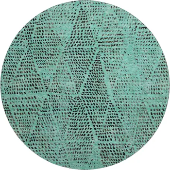 8' Teal And Charcoal Diamond Washable Round Rug With UV Protection
