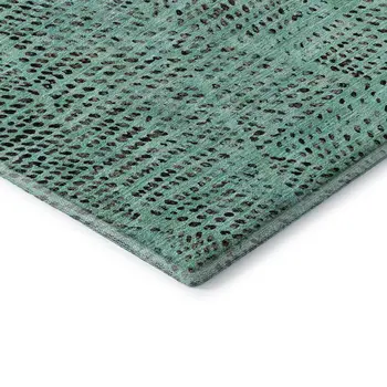 8' X 10' Teal And Charcoal Diamond Washable Area Rug With UV Protection