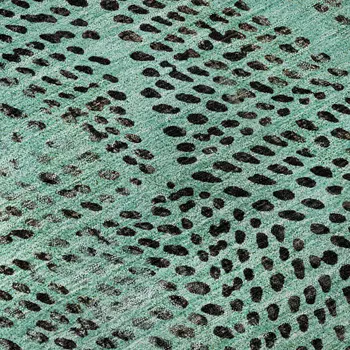 8' X 10' Teal And Charcoal Diamond Washable Area Rug With UV Protection