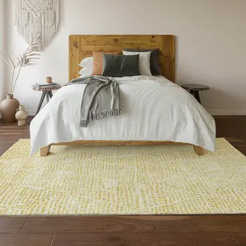 5' X 8' Wheat And Ivory Diamond Washable Area Rug With UV Protection