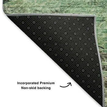 5' X 8' Beige Teal And Olive Green Abstract Washable Area Rug With UV Protection