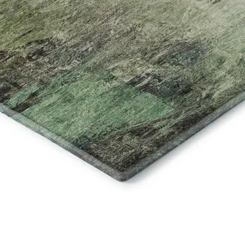 8' Beige Teal And Olive Green Abstract Washable Round Rug With UV Protection
