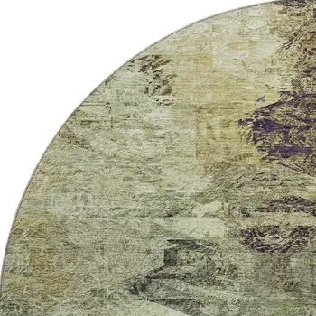 8' Beige Teal And Olive Green Abstract Washable Round Rug With UV Protection