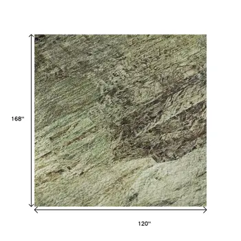 10' X 14' Beige Teal And Olive Green Abstract Washable Area Rug With UV Protection
