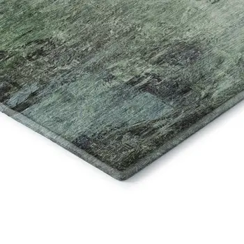 5' X 8' Green Brown And Ivory Abstract Washable Area Rug With UV Protection
