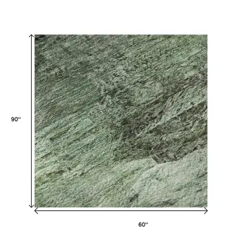 5' X 8' Green Brown And Ivory Abstract Washable Area Rug With UV Protection