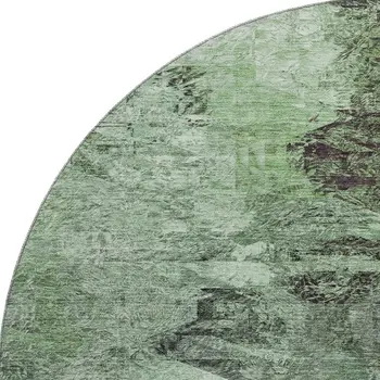 8' Green Brown And Ivory Abstract Washable Round Rug With UV Protection