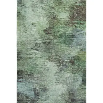9' X 12' Green Brown And Ivory Abstract Washable Area Rug With UV Protection