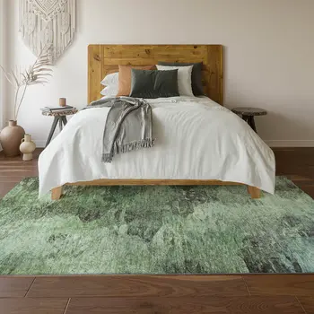 10' X 14' Green Brown And Ivory Abstract Washable Area Rug With UV Protection