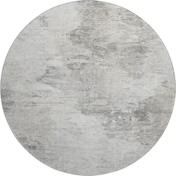 8' Silver And Gray Abstract Washable Round Rug With UV Protection