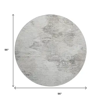 8' Silver And Gray Abstract Washable Round Rug With UV Protection