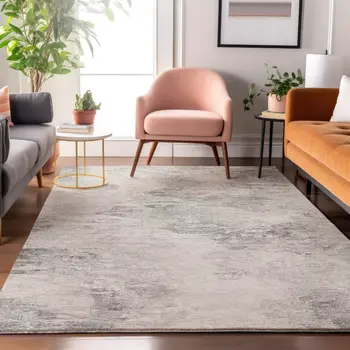 9' X 12' Silver And Gray Abstract Washable Area Rug With UV Protection