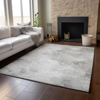 9' X 12' Silver And Gray Abstract Washable Area Rug With UV Protection