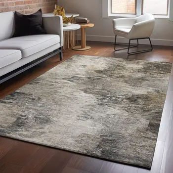 3' X 5' Taupe And Gray Abstract Washable Area Rug With UV Protection