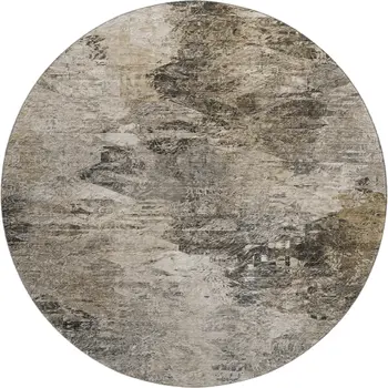 8' Taupe And Gray Abstract Washable Round Rug With UV Protection