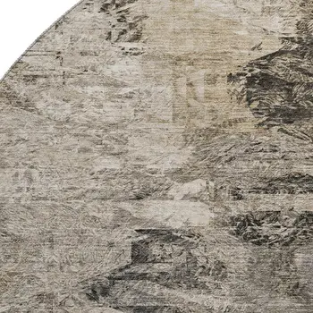 8' Taupe And Gray Abstract Washable Round Rug With UV Protection