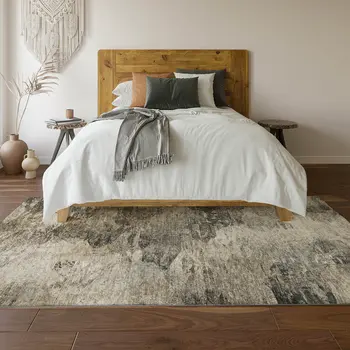 10' X 14' Taupe And Gray Abstract Washable Area Rug With UV Protection