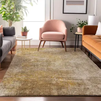 3' X 5' Beige And Ivory Abstract Washable Area Rug With UV Protection