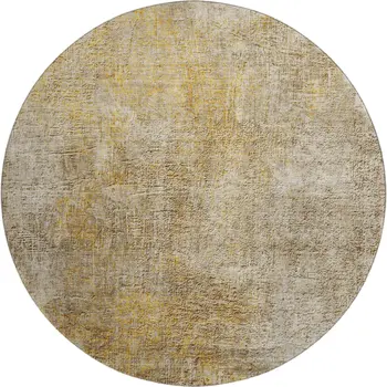 8' Beige And Ivory Abstract Washable Round Rug With UV Protection