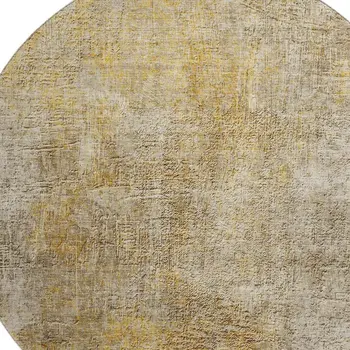 8' Beige And Ivory Abstract Washable Round Rug With UV Protection