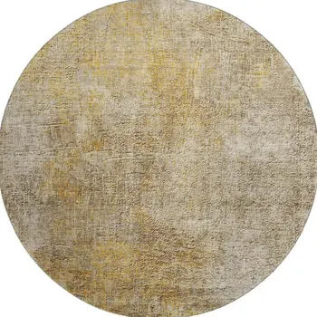 8' Beige And Ivory Abstract Washable Round Rug With UV Protection