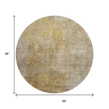 8' Beige And Ivory Abstract Washable Round Rug With UV Protection