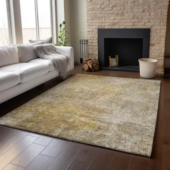 10' X 14' Beige And Ivory Abstract Washable Area Rug With UV Protection