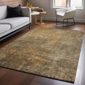 5' X 8' Brown And Beige Abstract Washable Area Rug With UV Protection
