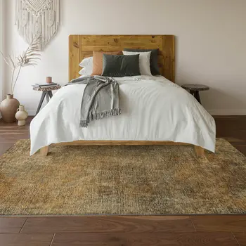 5' X 8' Brown And Beige Abstract Washable Area Rug With UV Protection