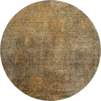 8' Brown And Beige Abstract Washable Round Rug With UV Protection