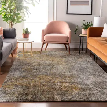 3' X 5' Gray And Copper Abstract Washable Area Rug With UV Protection