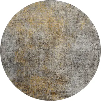 8' Gray And Copper Abstract Washable Round Rug With UV Protection