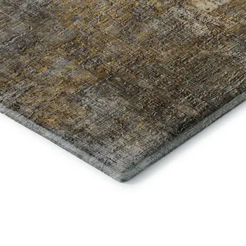 8' Gray And Copper Abstract Washable Round Rug With UV Protection