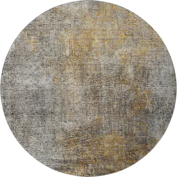 8' Gray And Copper Abstract Washable Round Rug With UV Protection