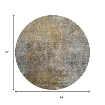 8' Gray And Copper Abstract Washable Round Rug With UV Protection