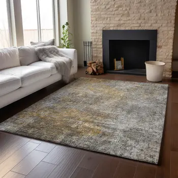 9' X 12' Gray And Copper Abstract Washable Area Rug With UV Protection