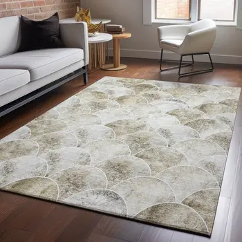 3' X 5' Beige Gray And Ivory Abstract Geometric Washable Area Rug With UV Protection