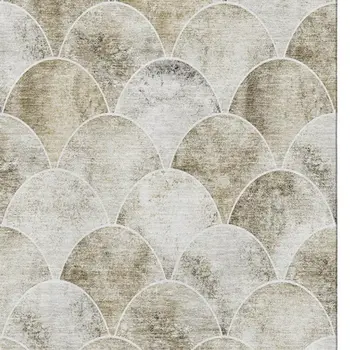 5' X 8' Beige Gray And Ivory Abstract Geometric Washable Area Rug With UV Protection